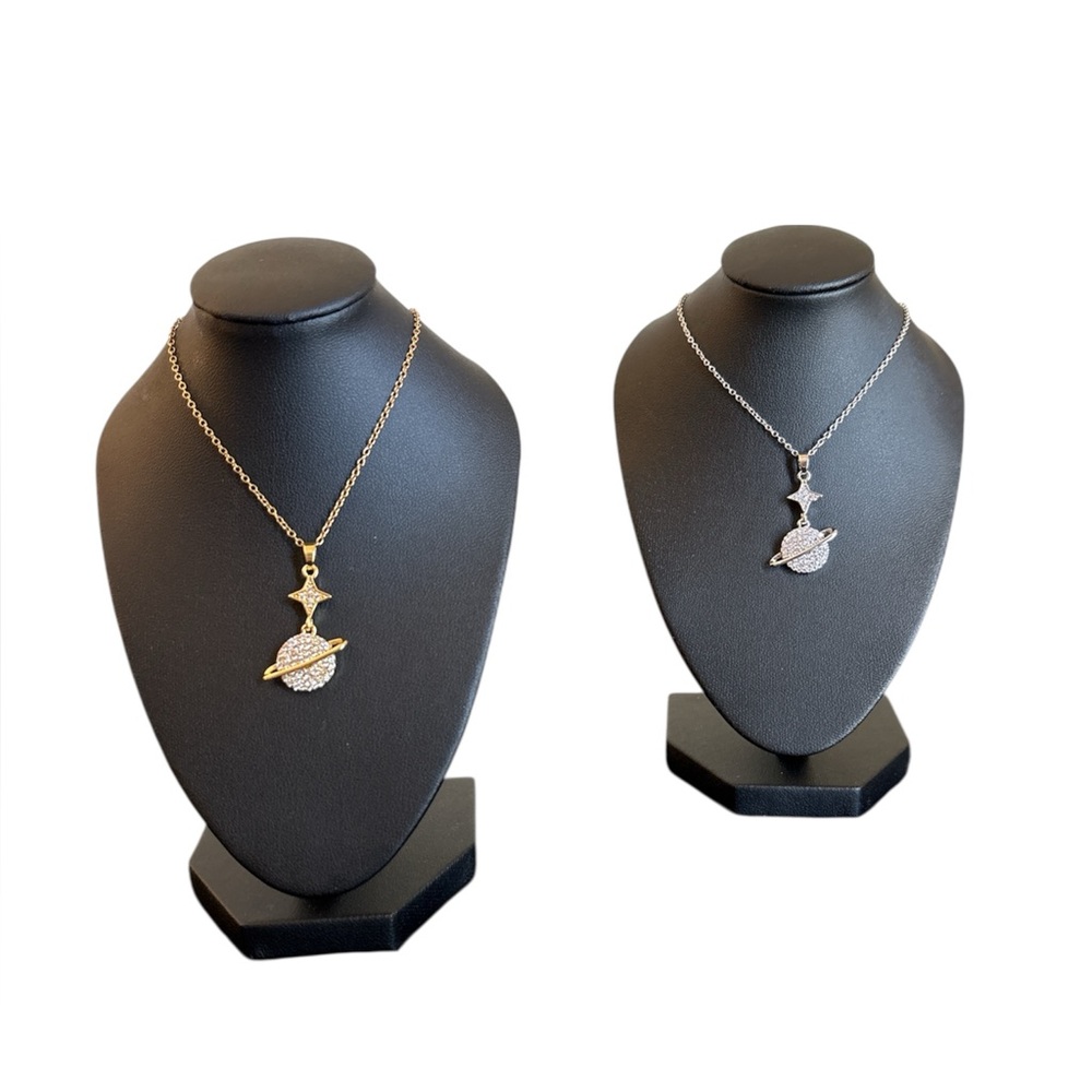 Gold or Silver Stainless Steel Planet & Star Pendant Necklace Celestial Jewelry - Picture 4 of 4
